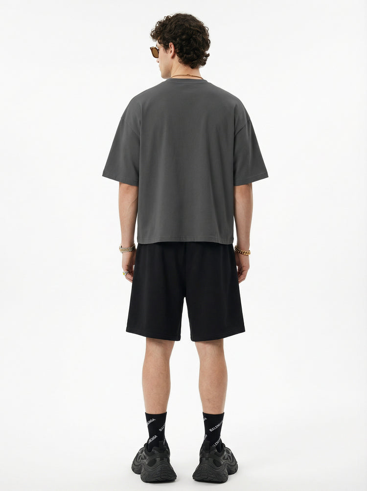 230GSM Men's Combed Cotton Plain Knit Boxy T-Shirt Dark Gray