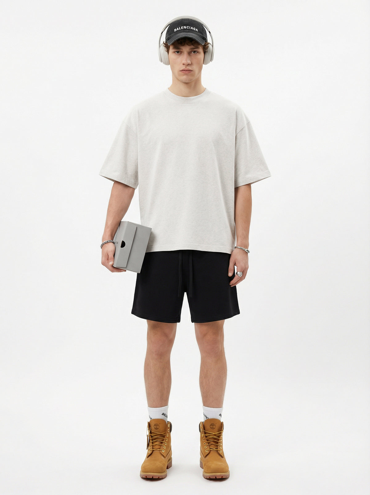230GSM Men's Combed Cotton Plain Knit Boxy T-Shirt Heather Gray