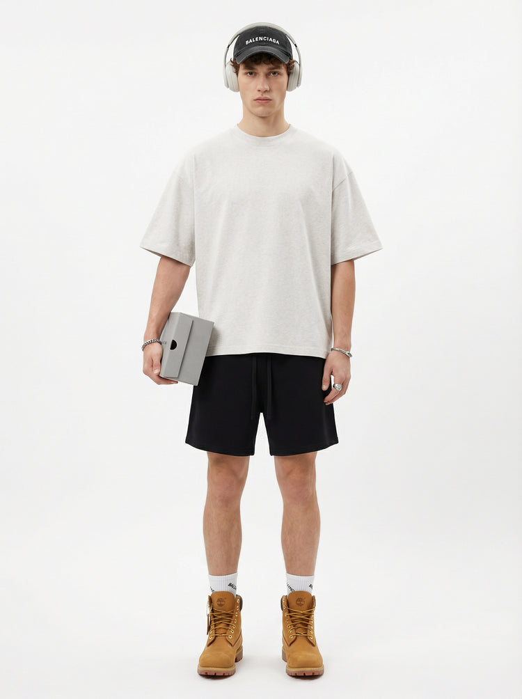 230GSM Men's Combed Cotton Plain Knit Boxy T-Shirt Heather Gray