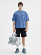 230GSM Men's Combed Cotton Plain Knit Boxy T-Shirt Denim Blue