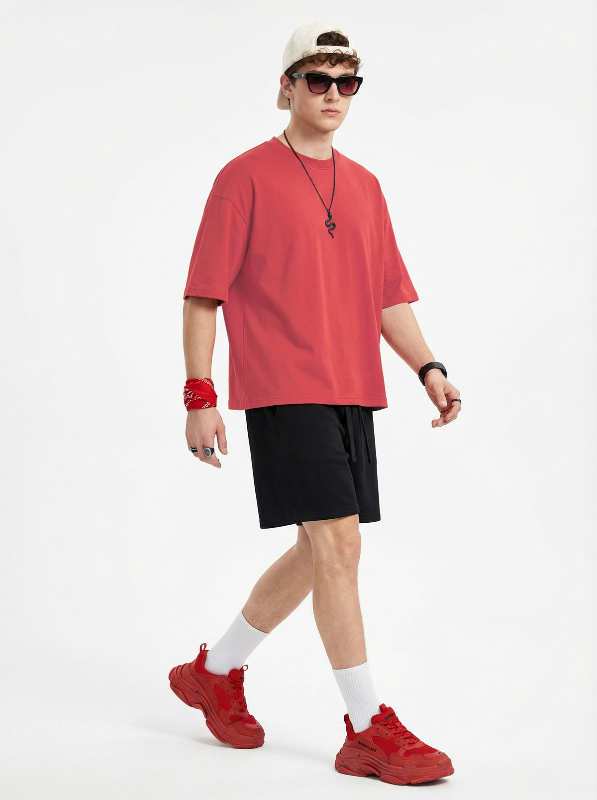 230GSM Men's Combed Cotton Plain Knit Boxy T-Shirt Orange