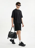 230GSM Men's Combed Cotton Plain Knit Boxy T-Shirt Black