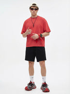 230GSM Men's Combed Cotton Plain Knit Boxy T-Shirt Orange