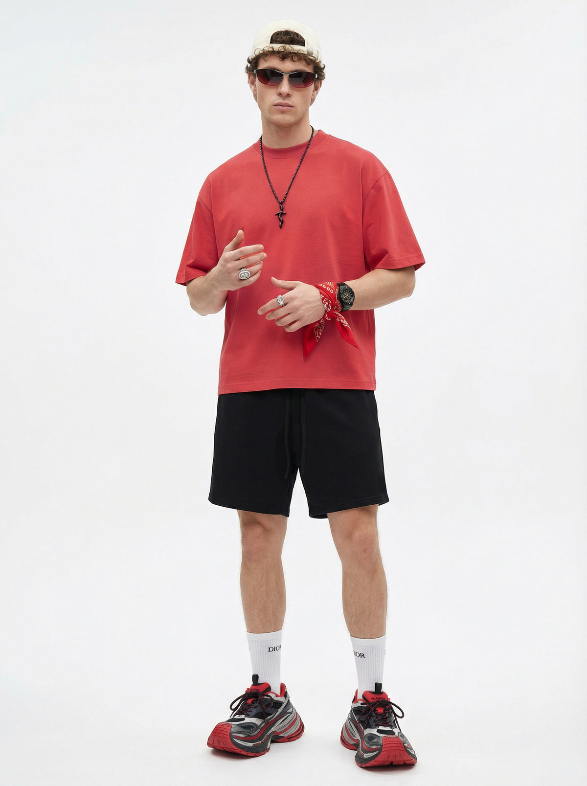 230GSM Men's Combed Cotton Plain Knit Boxy T-Shirt Orange