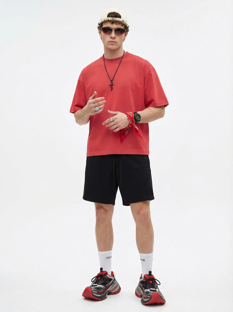 230GSM Men's Combed Cotton Plain Knit Boxy T-Shirt Orange