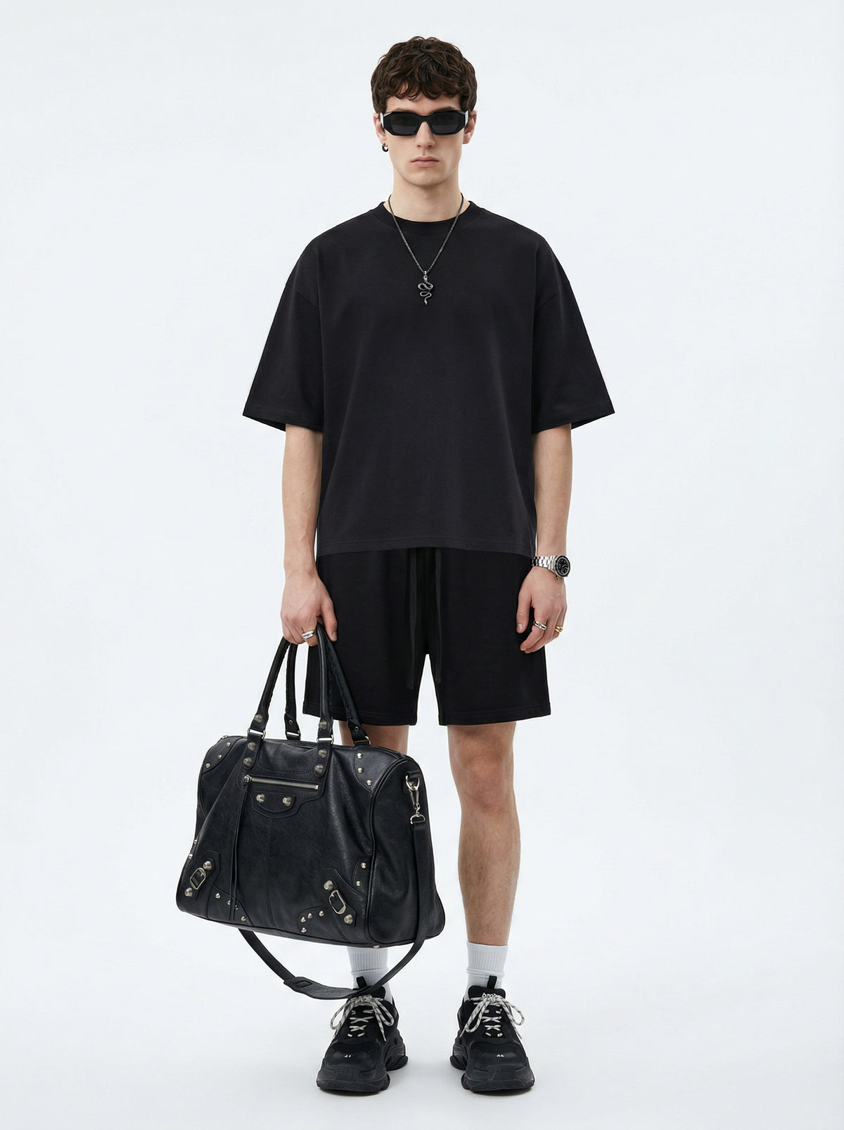 230GSM Men's Combed Cotton Plain Knit Boxy T-Shirt Black