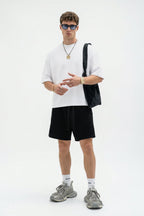 230GSM Men's Combed Cotton Plain Knit Boxy T-Shirt White