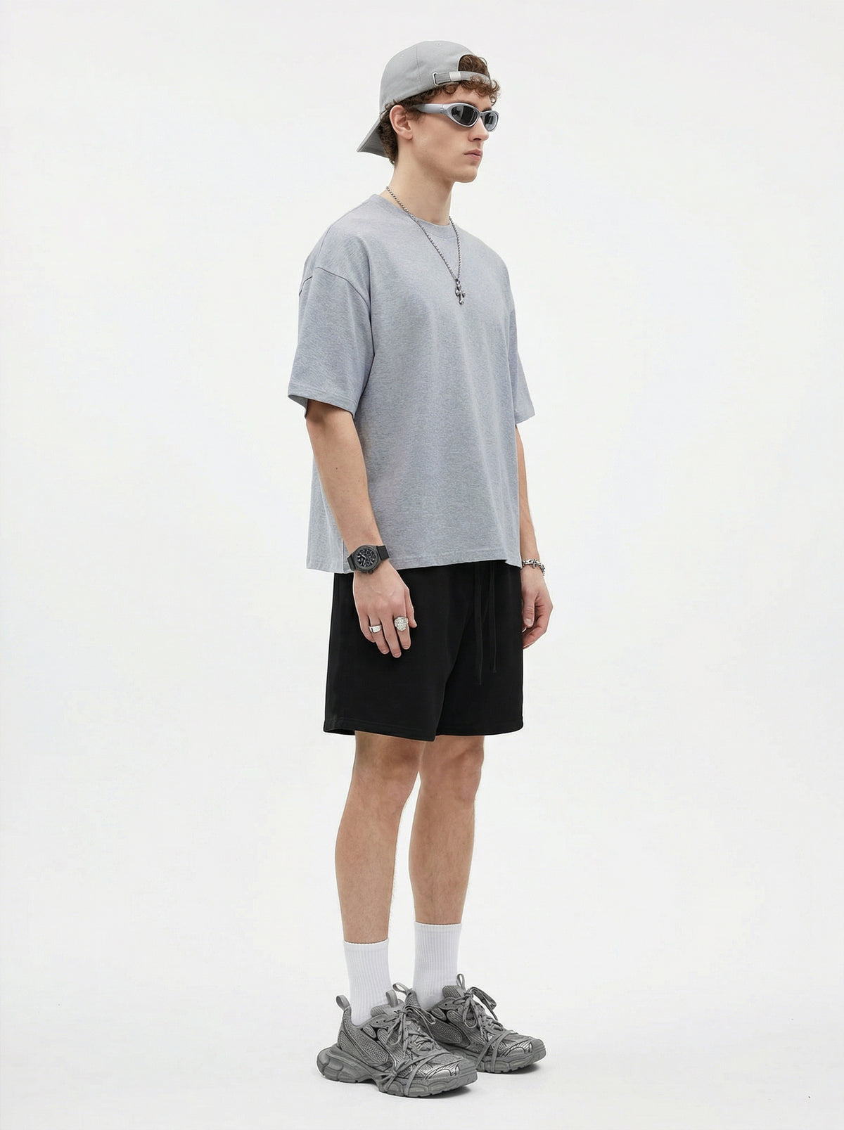 230GSM Men's Combed Cotton Plain Knit Boxy T-Shirt Mid Heather Gray