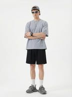 230GSM Men's Combed Cotton Plain Knit Boxy T-Shirt Mid Heather Gray
