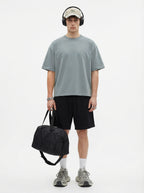 230GSM Men's Combed Cotton Plain Knit Boxy T-Shirt Cigarette Gray