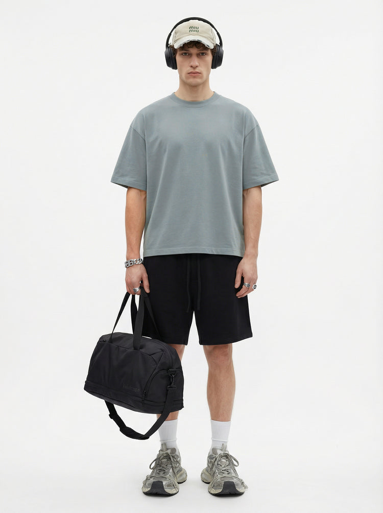 230GSM Men's Combed Cotton Plain Knit Boxy T-Shirt Cigarette Gray