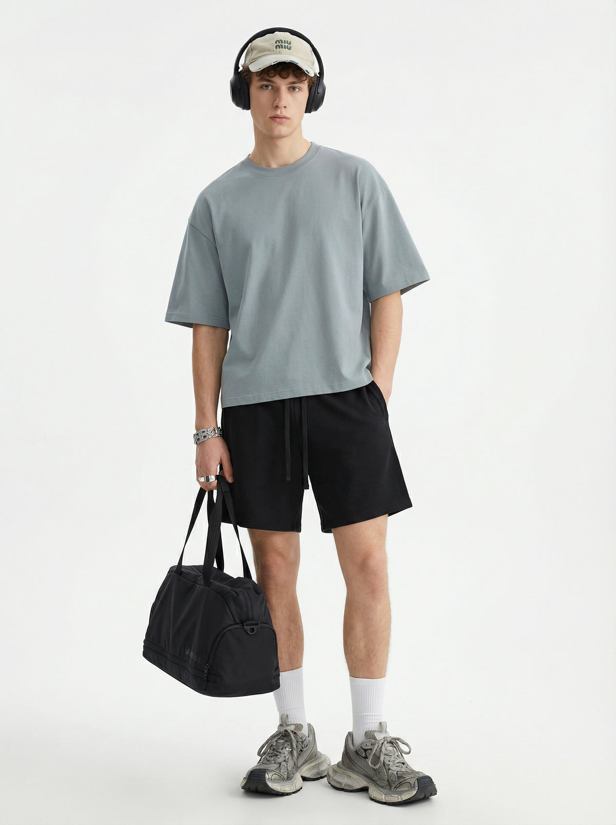 230GSM Men's Combed Cotton Plain Knit Boxy T-Shirt Cigarette Gray