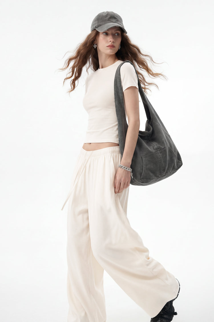 200GSM Women’s High-Stretch Slim Straight Pants Beige Apricot