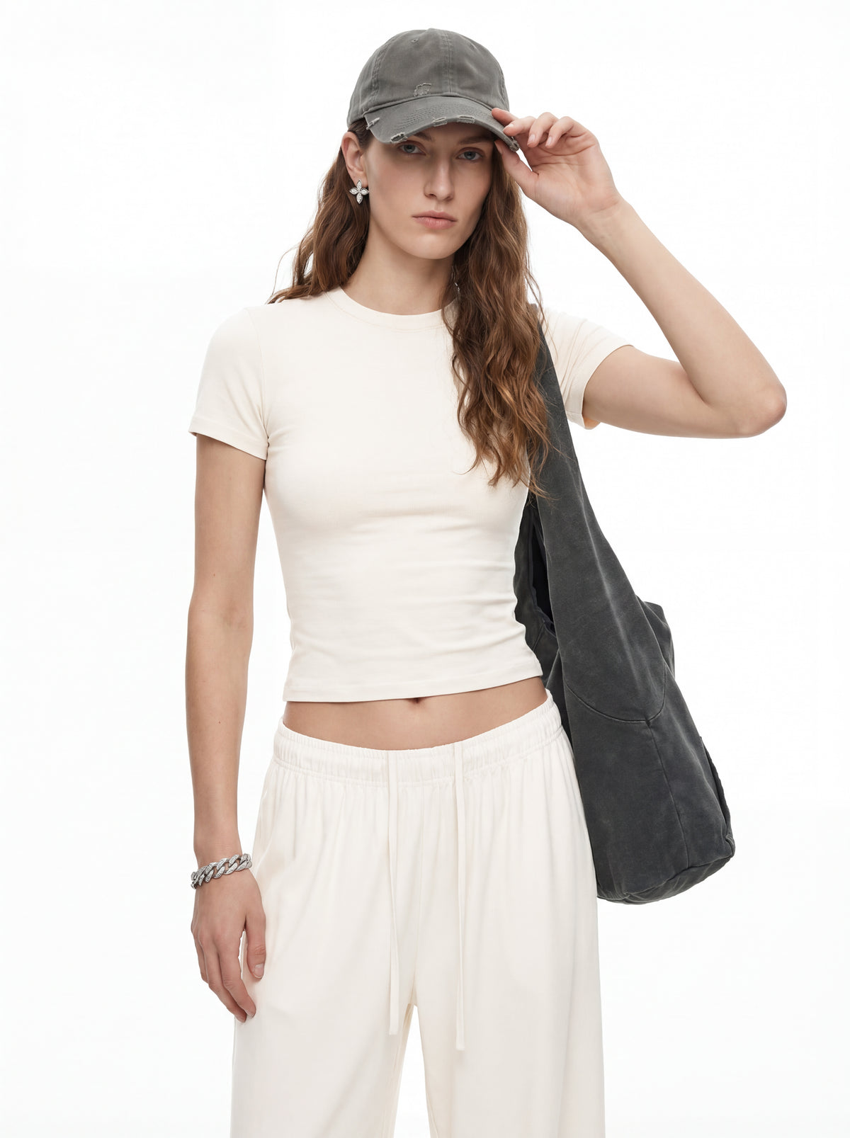 200GSM Women’s High-Stretch Slim Straight Pants Beige Apricot