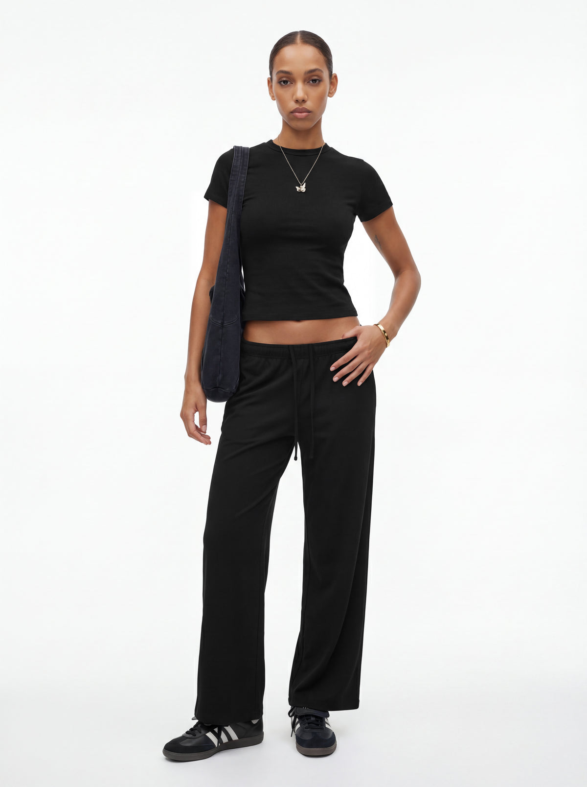 200GSM Women’s High-Stretch Slim Straight Pants Black