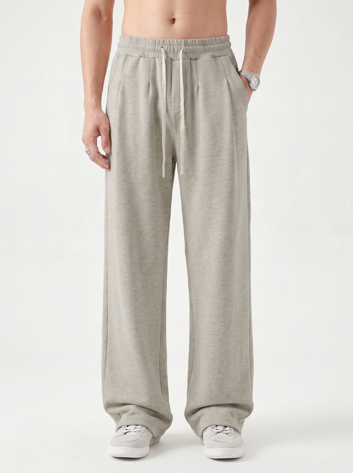 320GSM Men's Old Money Textured Straight-Leg Pants Oat Gary