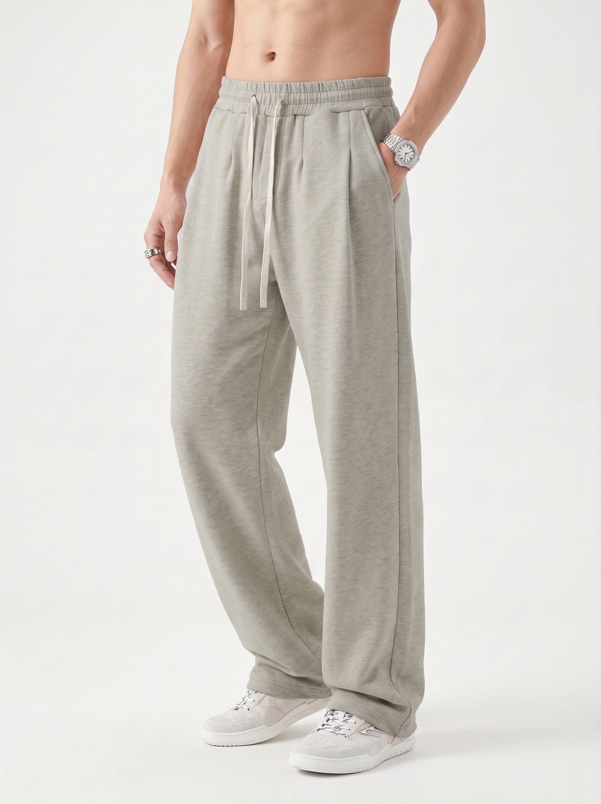 320GSM Men's Old Money Textured Straight-Leg Pants Oat Gary