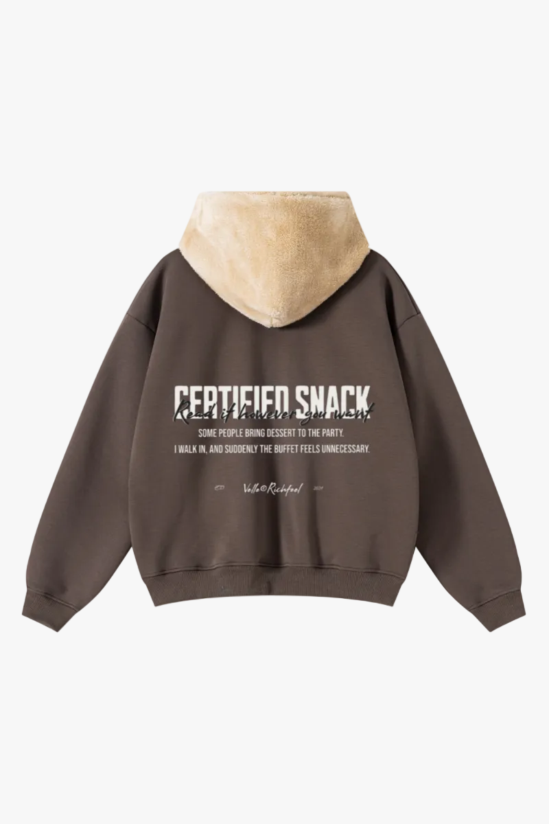 560GSM Unisex Composite Fleece Zip-Up Hoodie Brown